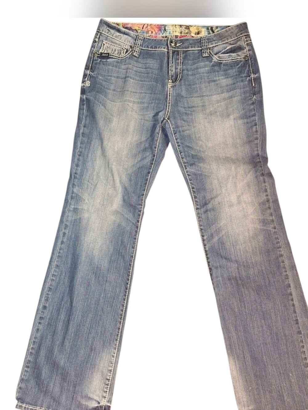 Adiktd Bootcut Jeans Womens 14 Med Wash Thick Stitch Flap Pocket Y2K Western